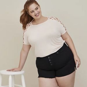 Torrid LOVESICK LATTICE DOLMAN TEE - SUPER SOFT PINK